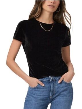 NWOT  Paige Womens Fiora Black Velvet Short Sleeve Crew Tee - Size Small
